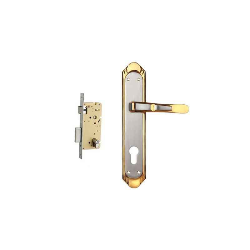 Plaza Titan Gold Silver Finish Handle with 250mm Pin Cylinder Mortice Lock & 3 Keys