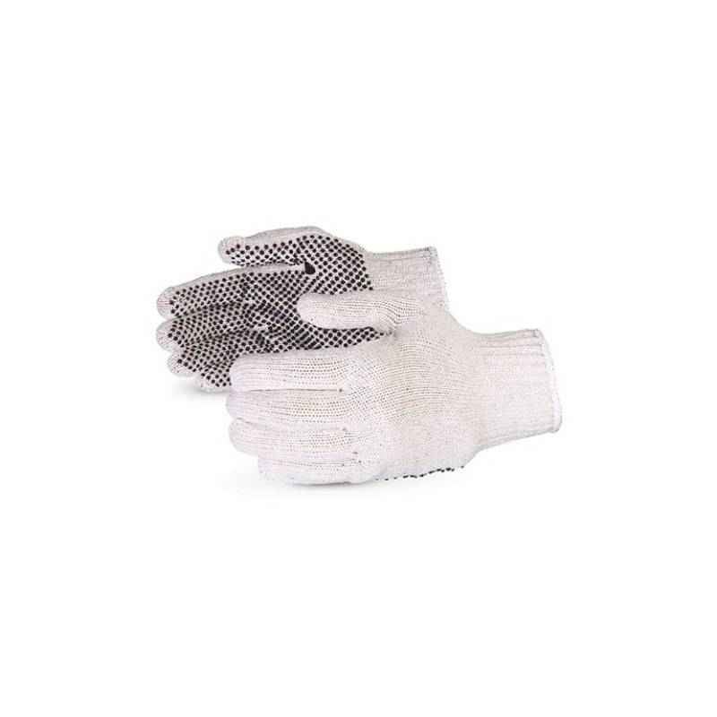 SuperDeals White with One Sided Black Dotted Hand Gloves, SD118 (Pack of 5)
