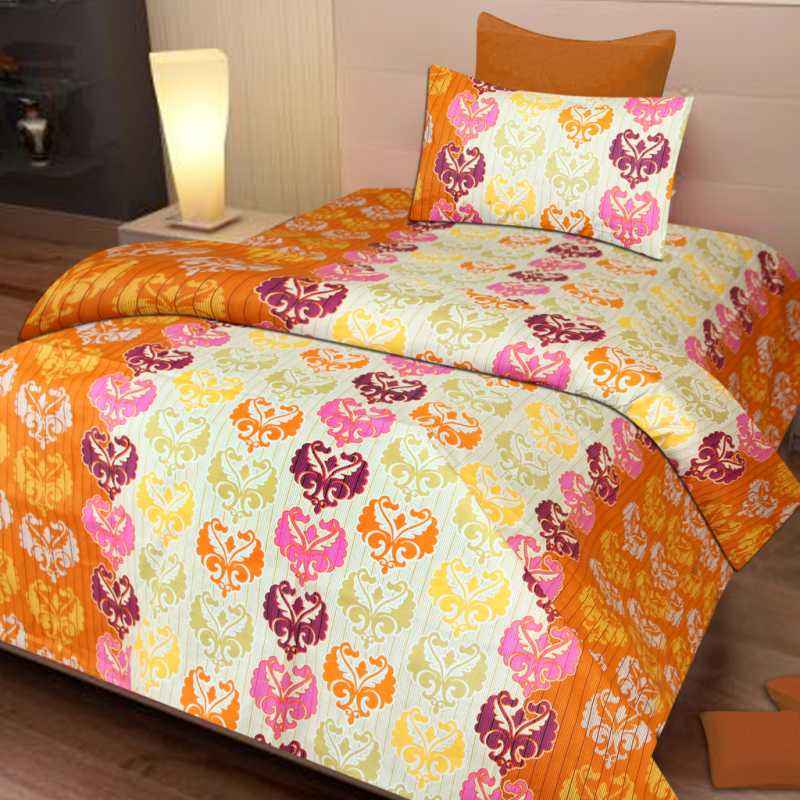 IWS Yellow Luxury Designer Cotton Single Bedsheet with 1 Pillow Cover, SB158