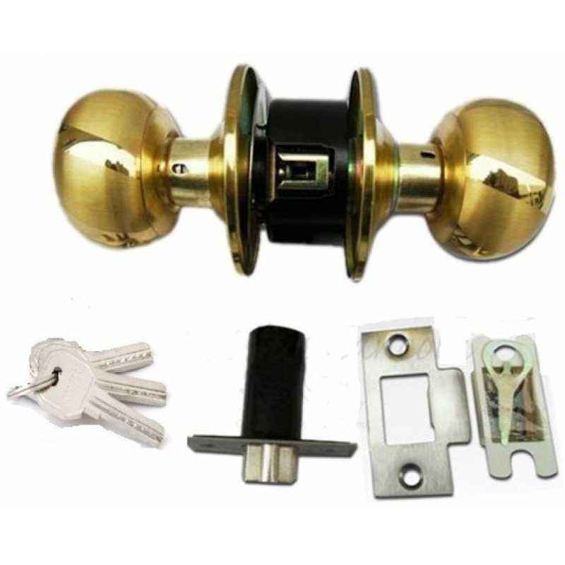Smart Shophar Gold Cylindrical Latch Lock with 3 Pieces Keys, 54783-SSLL-GHUK