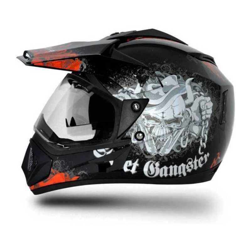 Vega Off Road Dull Black Orange Full Face Helmet, Size (Medium, 580 mm)