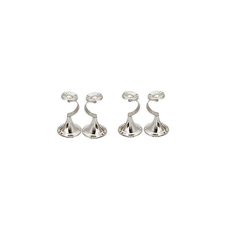 SmartShophar Zinc Nickel Silver Center Support Curtain Bracket Set, 50872-ZCBD-NS-P4