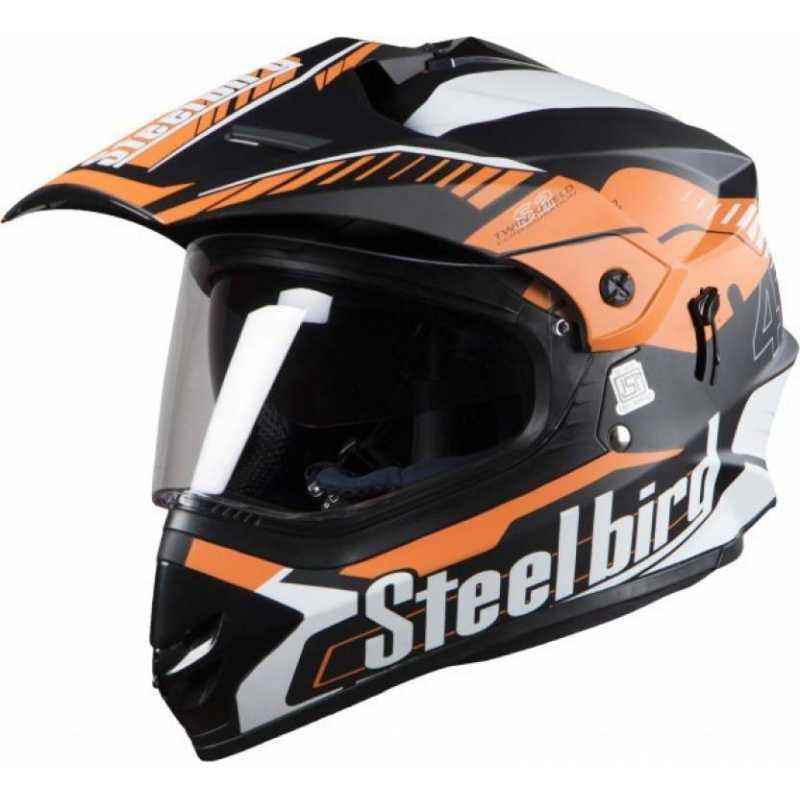 Steelbird 42 Airborne Motorbike Matt Black Light Orange Full Face Helmet, Size (Large, 600 mm)