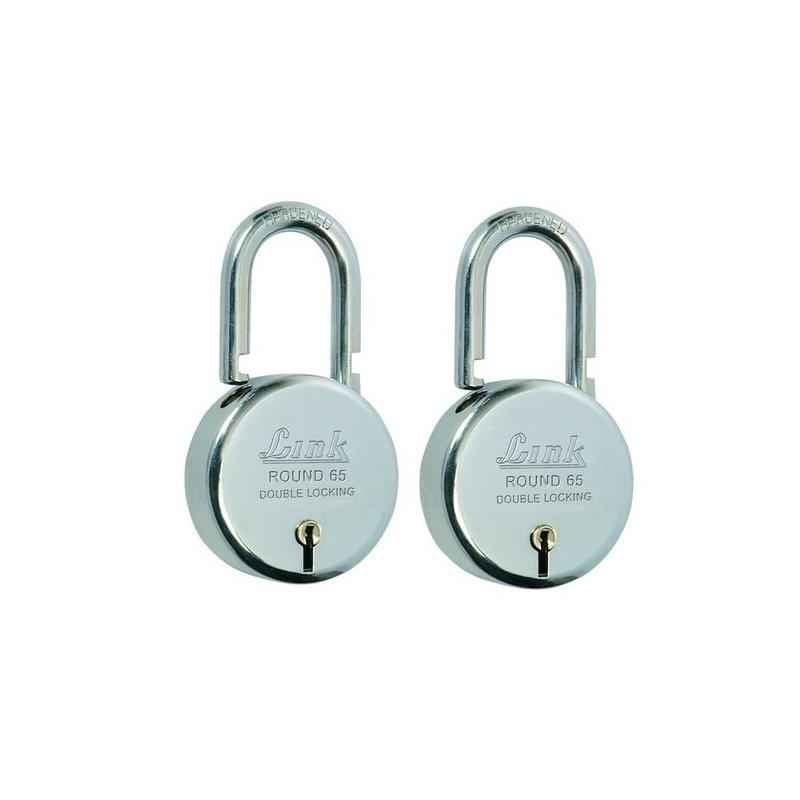 Link 65mm 7 Lever Double Locking Steel Padlock with 3 Keys, Round 65 (Pack of 2)