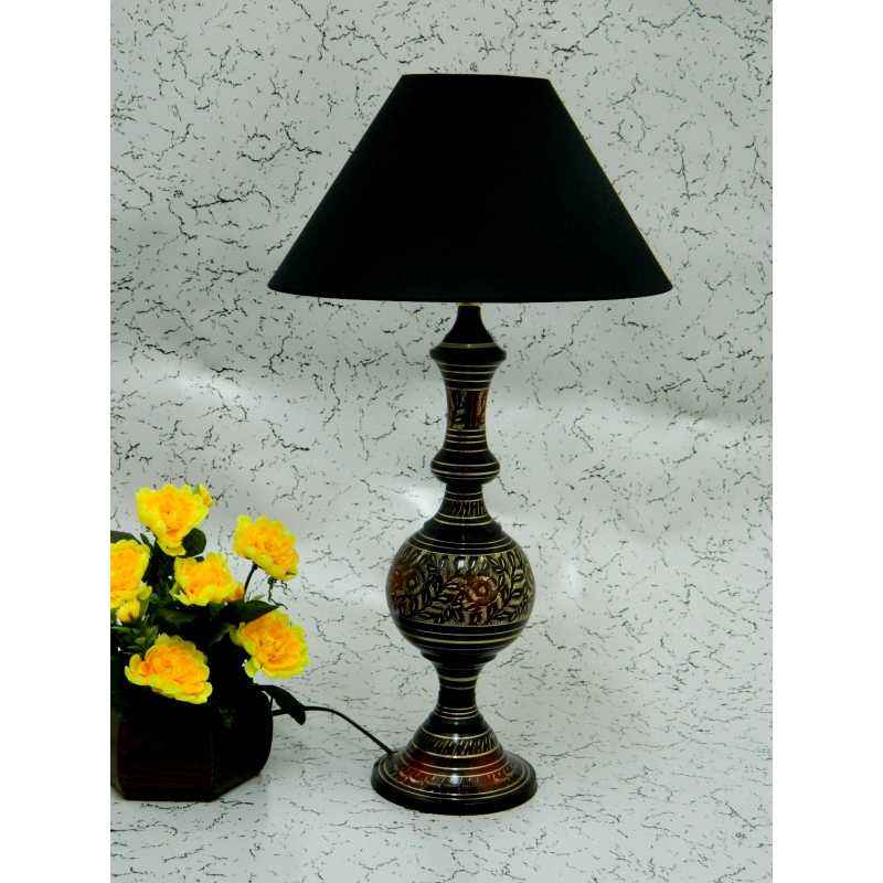 Tucasa Antique Brass Carving Table Lamp with Black Shade, LG-845