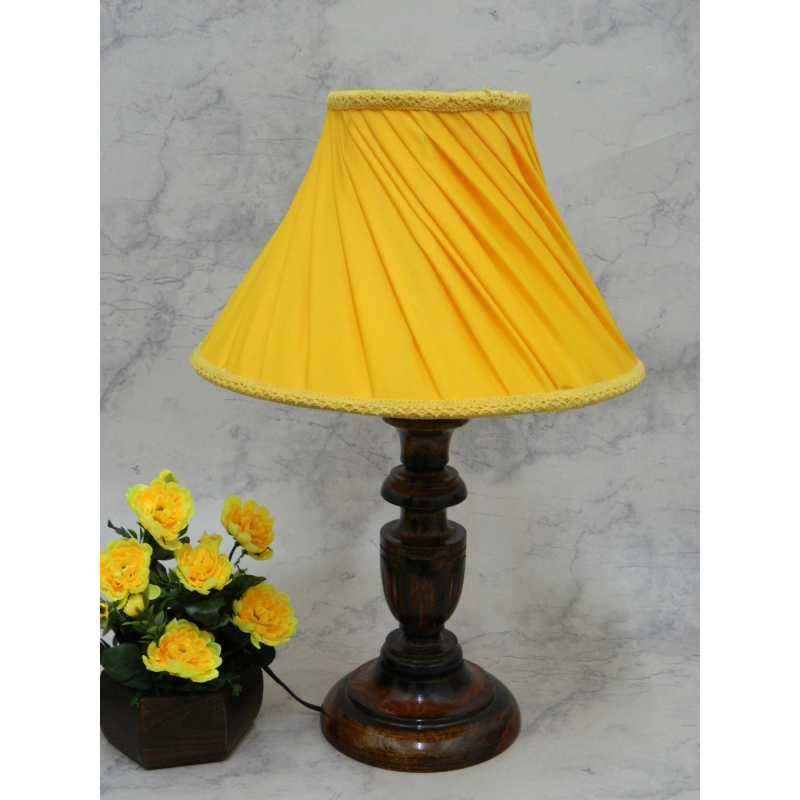 Tucasa Royal Wooden Table Lamp with Yellow Pleated Shade, LG-815