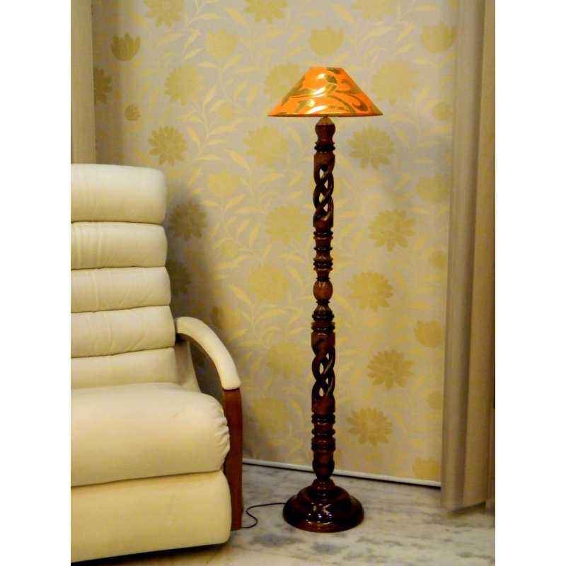 Tucasa Twisted Wooden Floor Lamp, Orange Gold Conical Shade, LG-886