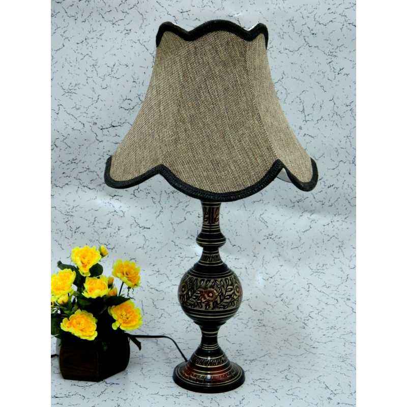 Tucasa Antique Brass Carving Table Lamp with Brown Jute Shade, LG-855