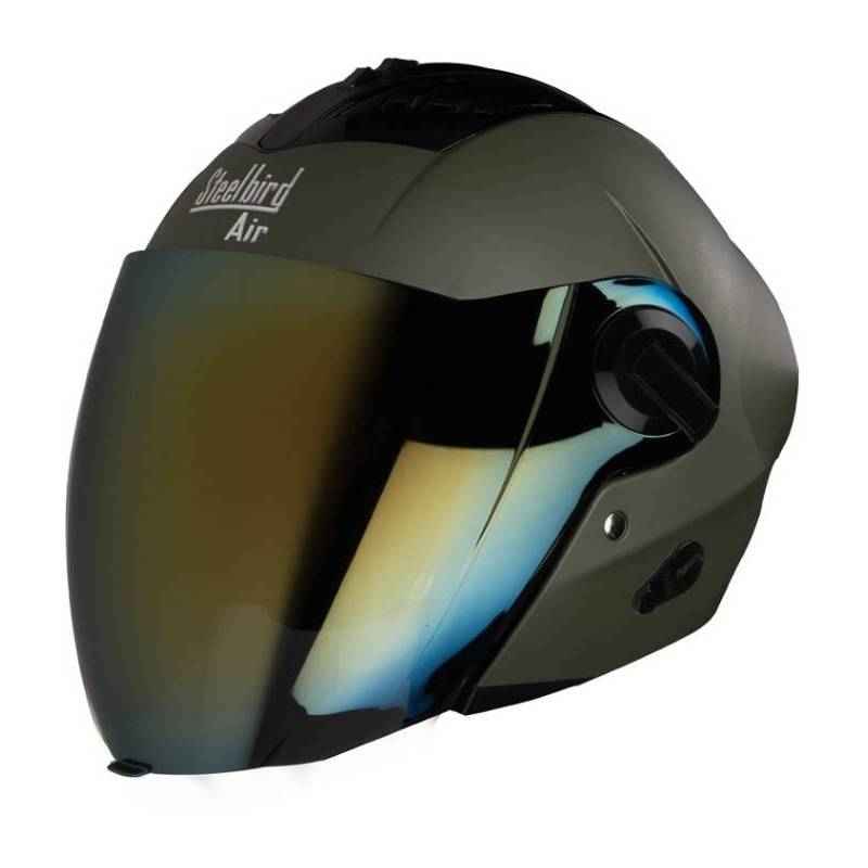 Steelbird SBA-3 Battle Green Open Face Helmet, Size (Large, 600 mm)