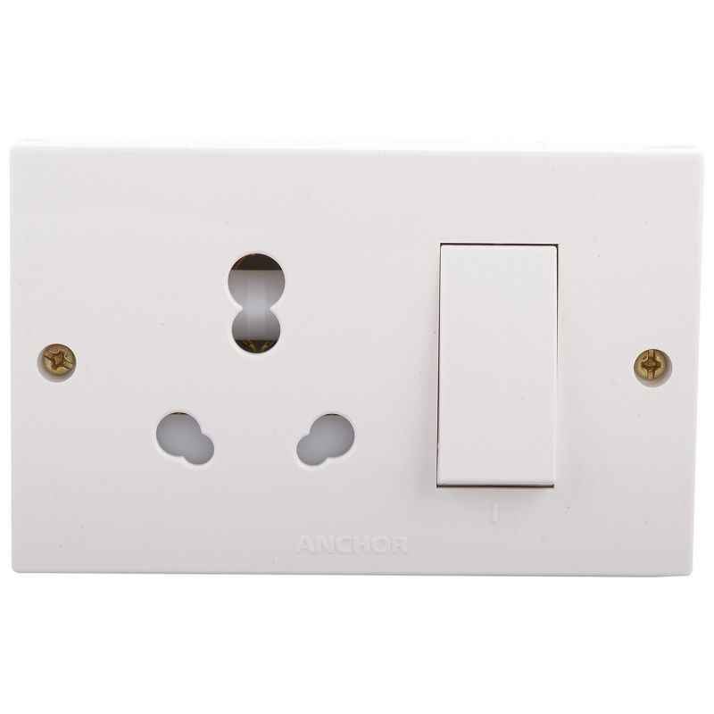 Anchor Penta 20A & 10A White Combined Universal Switch Socket with 2 Fixing Holes, 14616
