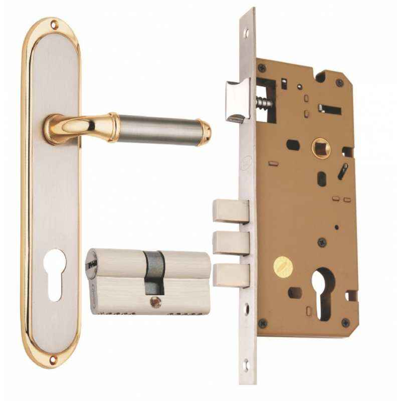 Spider Brass Mortice Cylindrical Lock Set with 3 Computer Keys, WCL3CS+B31JG