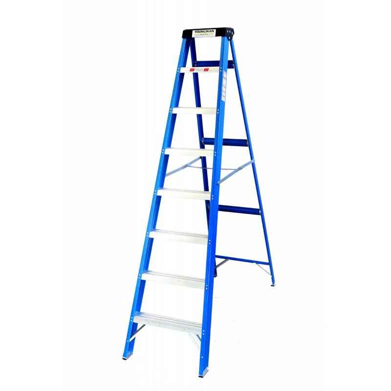 Youngman 8 Step 110kg Capacity Fiberglass Blue Shockproof Ladder
