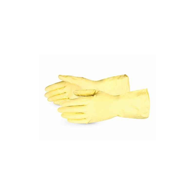 Sunlong Economy Flock Lined Latex Chemical Resistant Yellow Safety Gloves, Size: L
