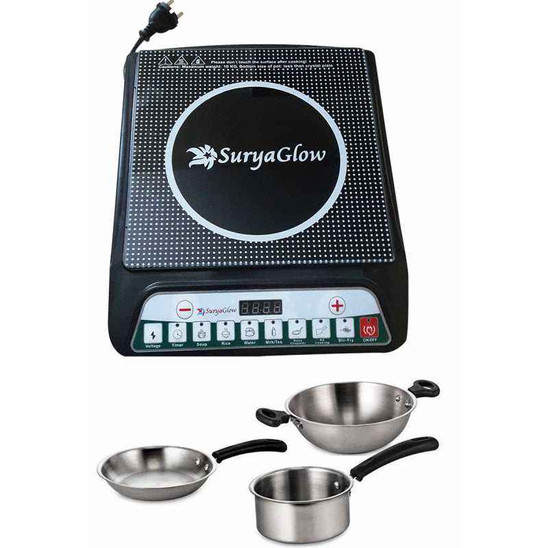Surya Glow Combo of Induction Cooktop & 3 Pcs Induction Cookware Set