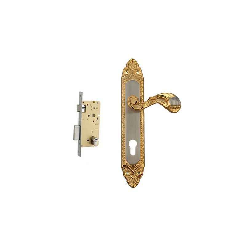 Plaza Florence Gold Silver Finish Handle with 250mm Pin Cylinder Mortice Lock & 3 Keys