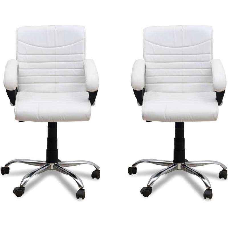 Mezonite White Medium Back Leatherette Office Chair (Pack of 2)
