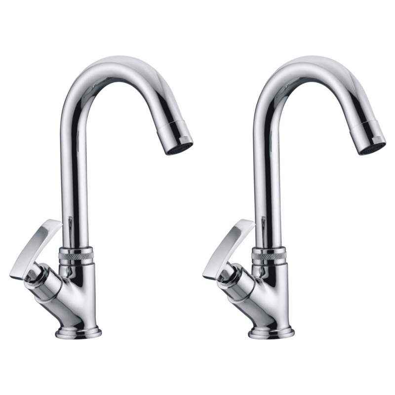 Snowbell  Soft Brass Chrome Plated Swan Neck Pillar Faucets (Pack of 2)