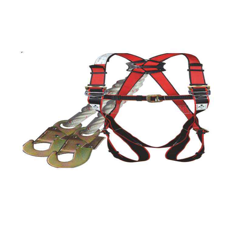 UFS Red & Black Full Body Safety Harness with Polyamide Lanyard, USP 27-Double USP 208