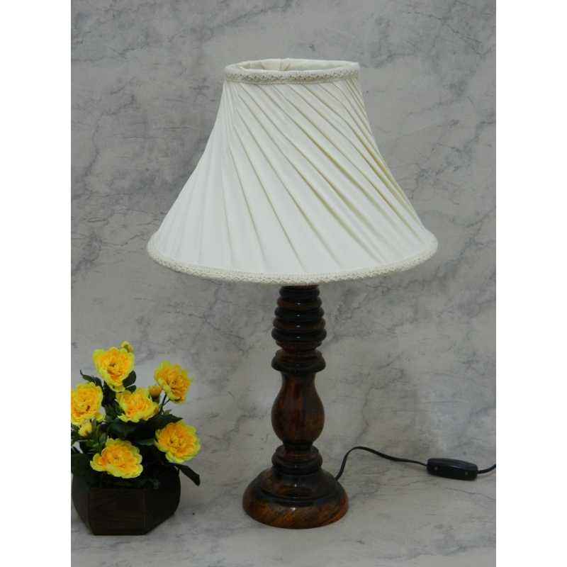 Tucasa Wooden Table Lamp with Off White Pleated Shade, LG-838