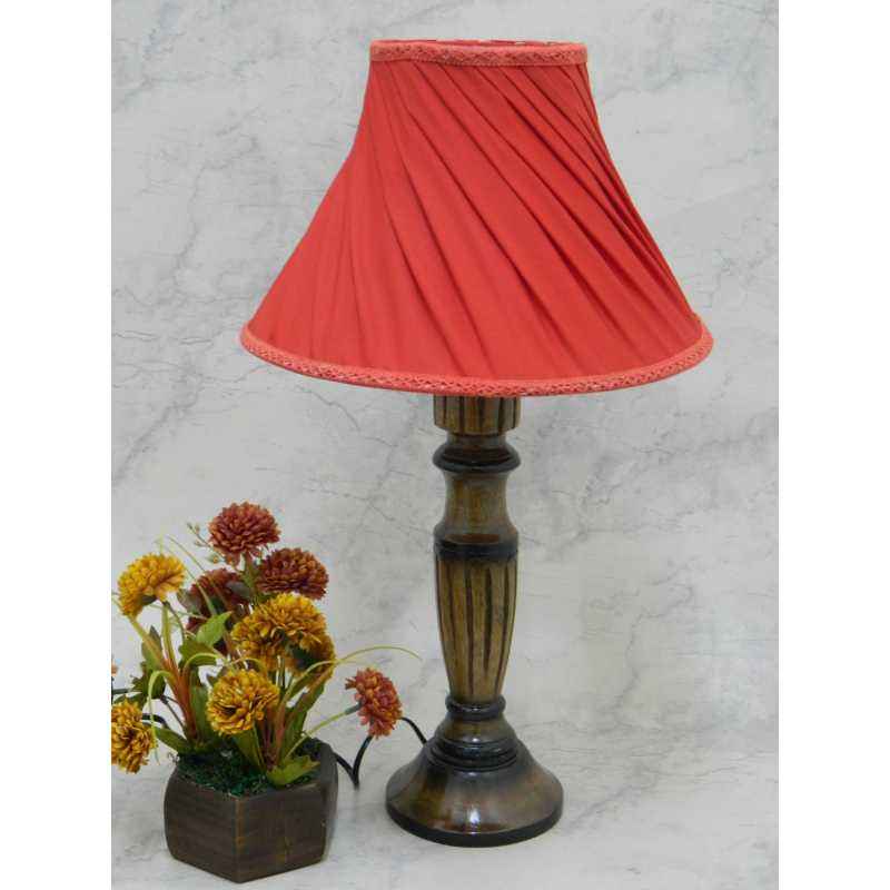 Tucasa Unique Wooden Table Lamp with Red Pleated Shade, LG-823