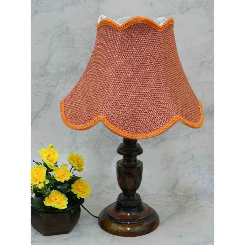 Tucasa Royal Wooden Table Lamp with Red Jute Shade, LG-813