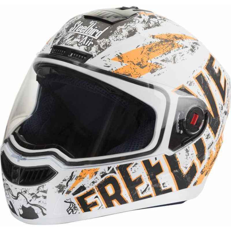 Steelbird SBA-1 Freelive Matt White & Orange Helmet, Size (Large, 600mm)