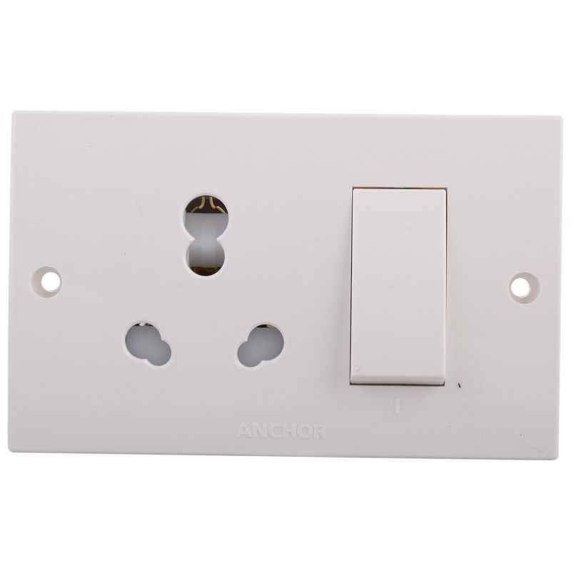 Anchor Penta 20A & 10A White Combined Universal Switch Socket with 2 Fixing Holes, 14614