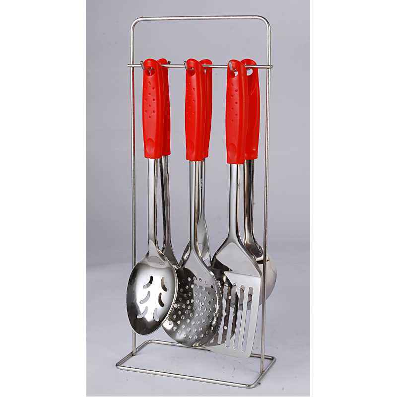 Elegante 6 Pieces Red Stainless Steel & Plastic Cutlery Set, SL-112A