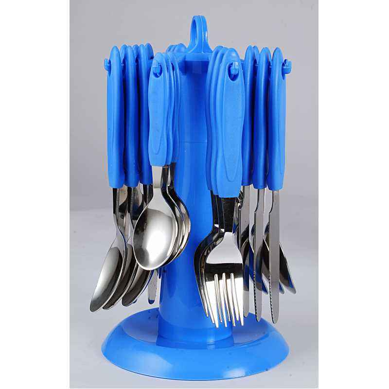 Elegante 24 Pieces Signature Blue Stainless Steel & Plastic Cutlery Set, SL-122B