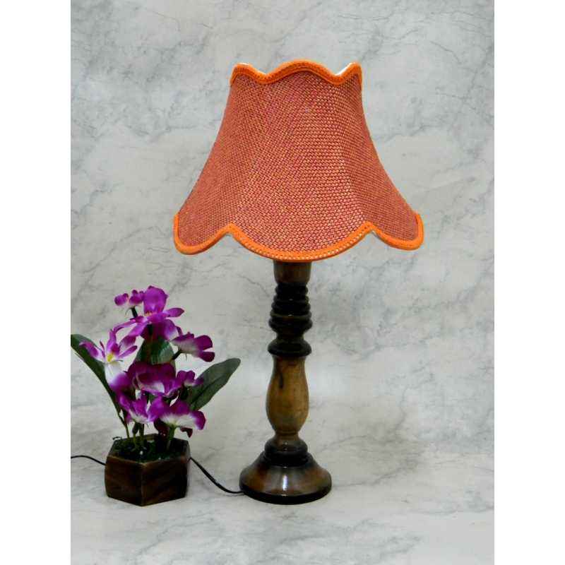 Tucasa Classic Wooden Table Lamp with Red Jute Shade, LG-774