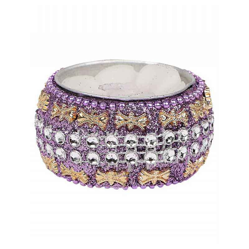 Riflection Purple Decorative T-Light Candle Holder with Tea Lights, LC04 (Pack of 4)