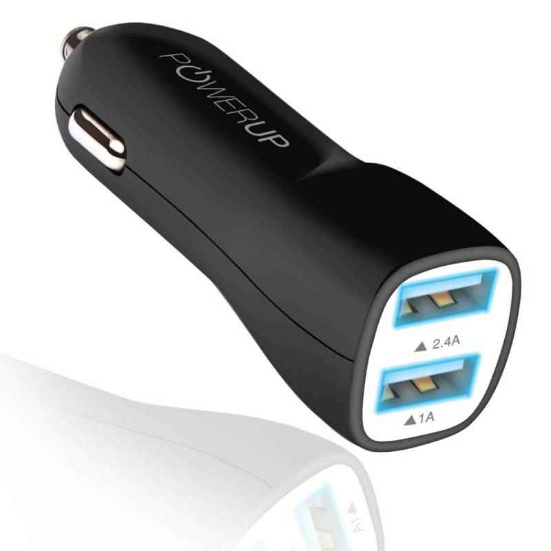 Powerup Black Fast Drive Car Charger with 2 USB Output Port