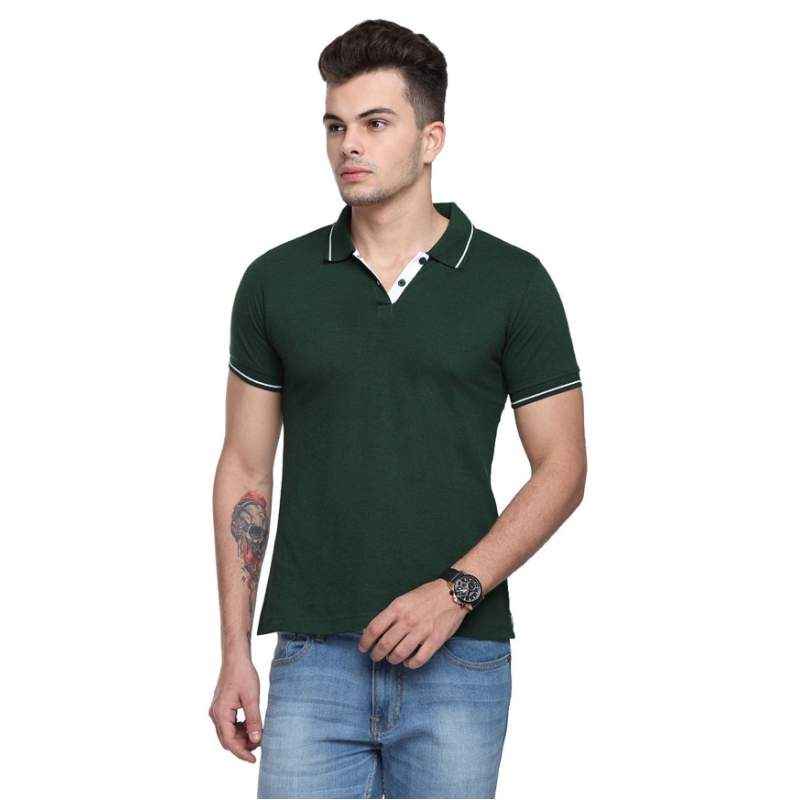 Ruggers Bottle Green Collared T-shirt with White Tipping, Size: S