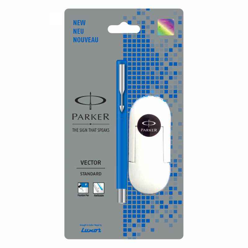 Parker Vector Standard Chrome Trim Fine Nib Fountain Pen with Free Ink Cart, 9000023209
