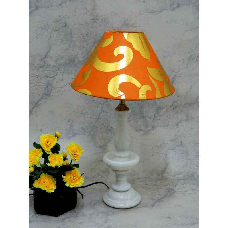 Tucasa Elegant White Marble Table Lamp with Orange Shade, LG-794