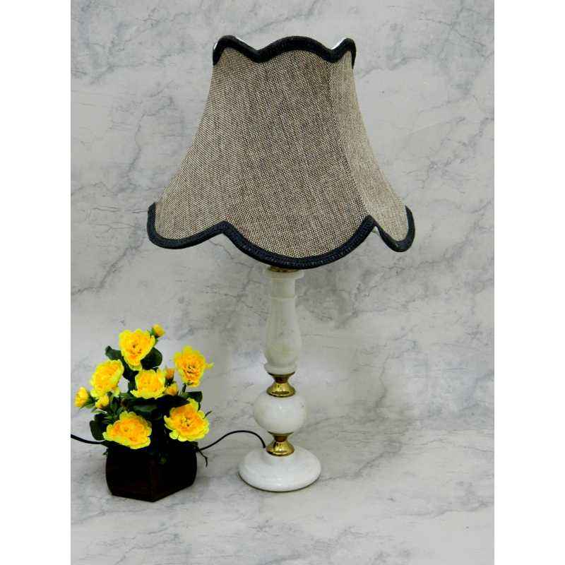 Tucasa Classic Marble/Brass Table Lamp with Brown Shade, LG-789