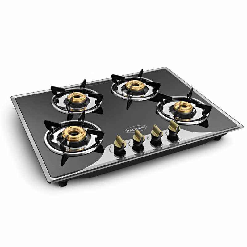 Padmini 4 Burner Crystal Black Built-in Gas Hob, CS-400 GL-IB