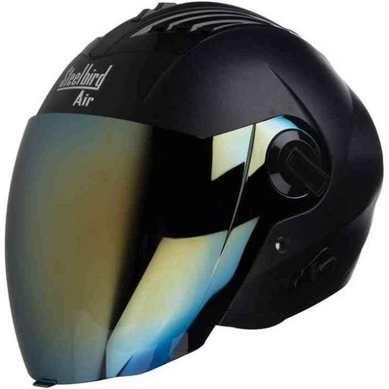 Steelbird SBA-3 Black Gold Visor Open Face Helmet, Size (Medium, 580 mm)