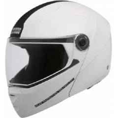 Studds Ninja Elite Motorsports White with Black Center Strip Flip-up Helmet, Size (Large, 580 mm)