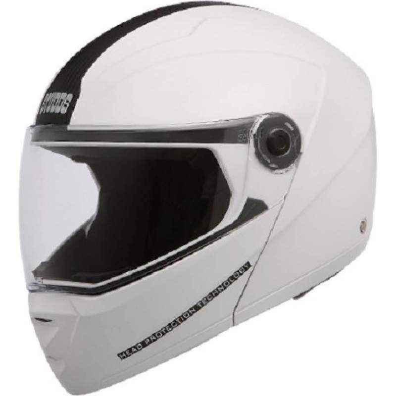 Studds Ninja Elite Motorsports White with Black Center Strip Flip-up Helmet, Size (Large, 580 mm)