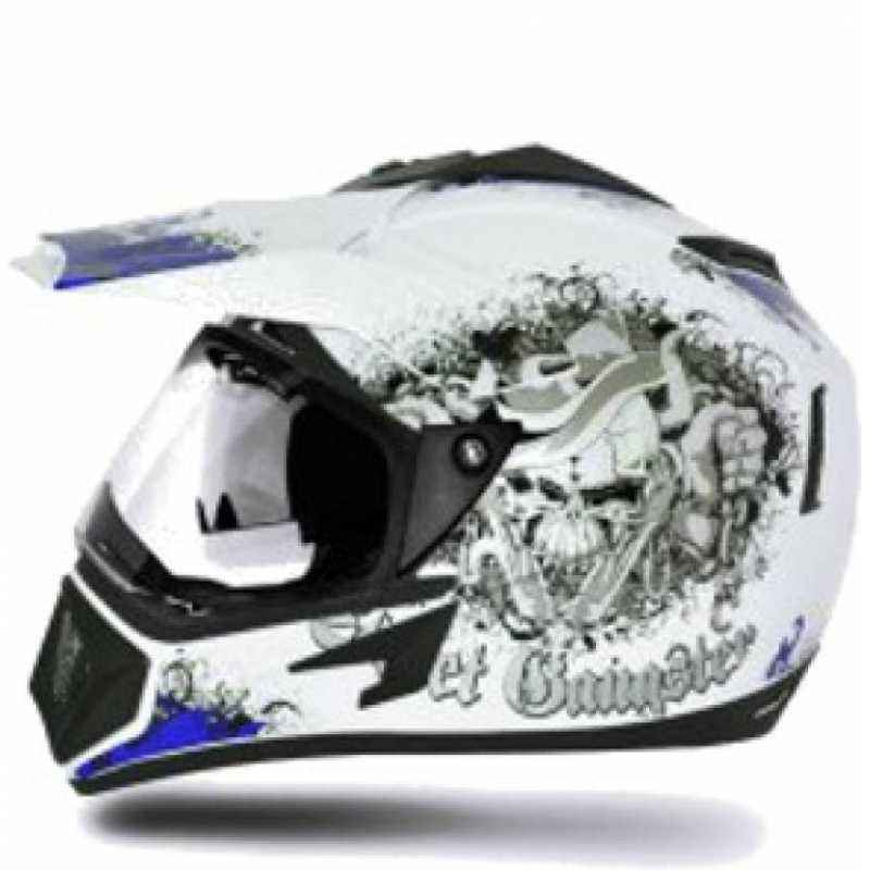 Vega Off Road Gangster Motocross White Blue Helmet, Size (Large, 600 mm)