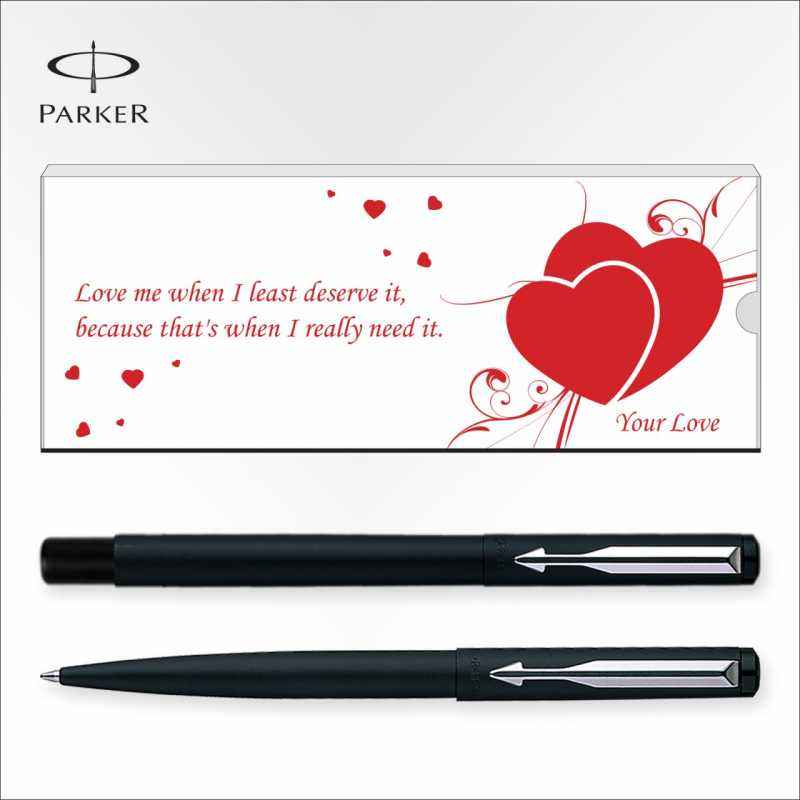 Parker Vector Chrome Trim Valentine's-Day Special Roller Ball Pen+Ball Pen, 9000018238