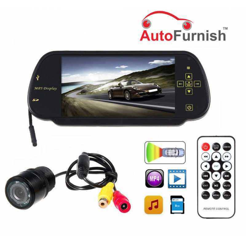 Autofurnish 7 Inch Rear View Mirror Touch Screen with Waterproof Reverse Parking Camera