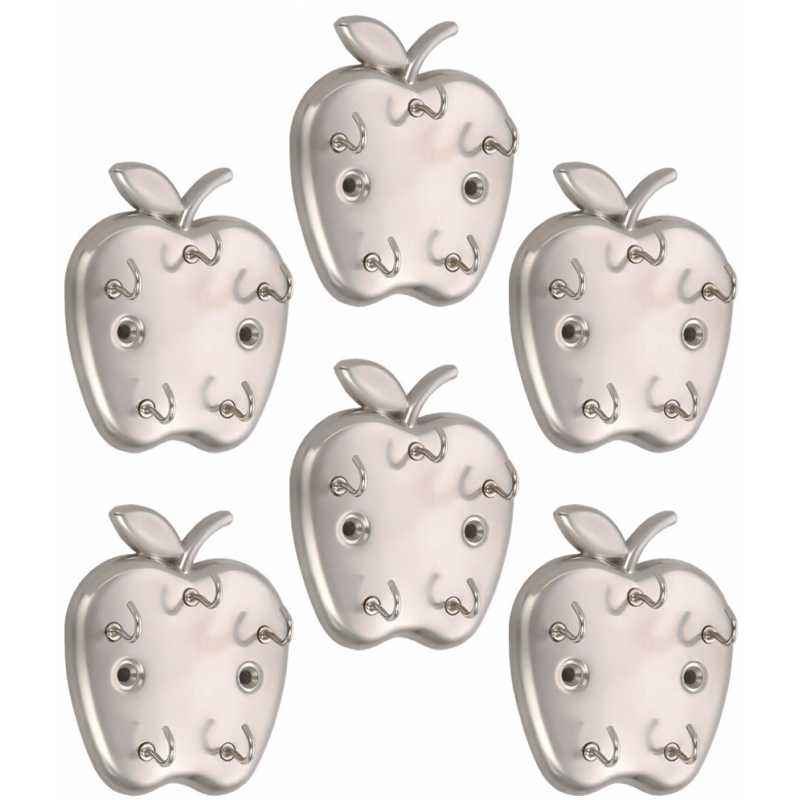 Abyss ABDY-0955 Matte Finish Stainless Steel Apple Design Multipurpose Hook (Pack of 6)
