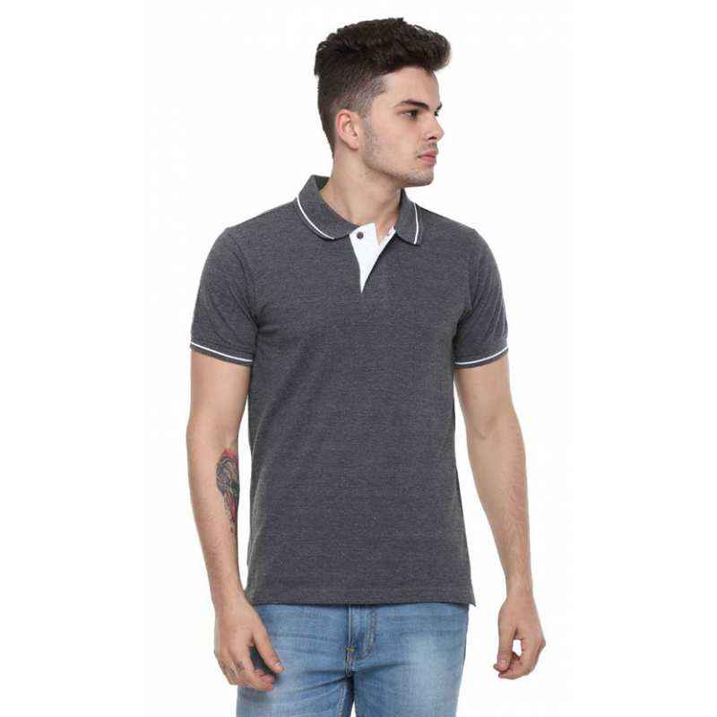 Buy Ruggers Charcoal Grey Collared T shirt with White Tipping Size S Online At Best Price On Moglix