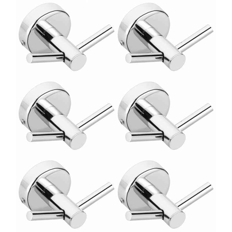 Abyss ABDY-1626 Chrome Finish Stainless Steel Robe Hook/Twin Hook (Pack of 6)