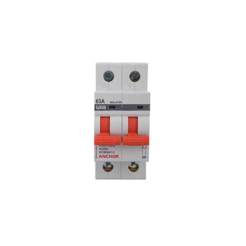 Anchor Double Pole 63A UNO Series White Isolator, 9856