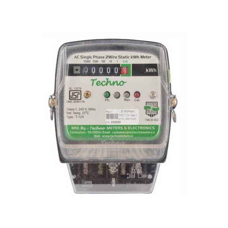 Techno 5-20A Single Phase Static Energy Meter With Counter, TMCB 002