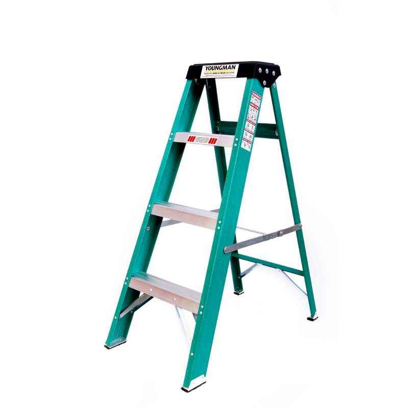 Youngman 4 Step 110kg Capacity Fiberglass Green Shockproof Ladder