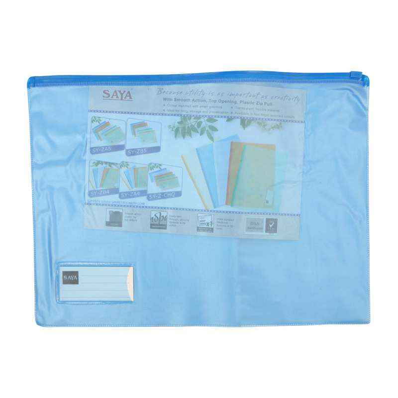 Saya Blue PVC Zipper Bag B4 size, Dimensions: 390 x 335 x 12 mm (Pack of 10)